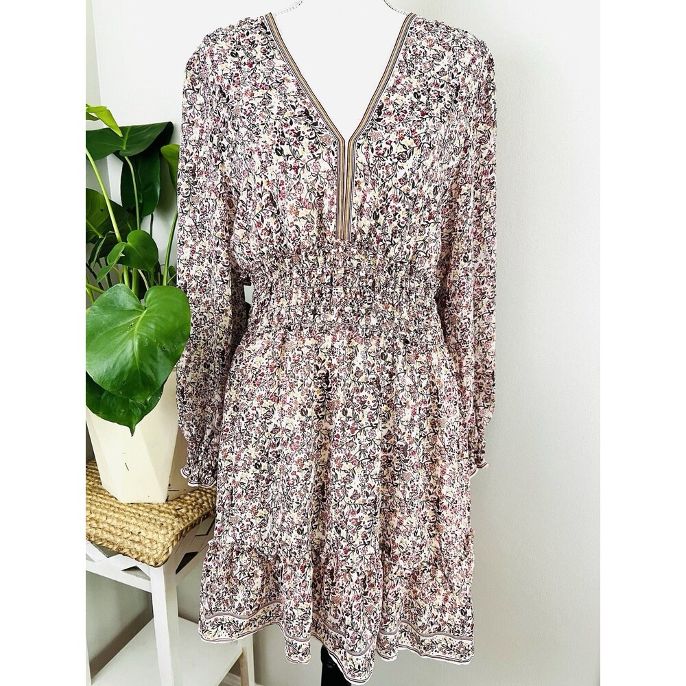 Max Studio Georgette Ruffle Long Sleeve Floral Mini Dress Smocked 90s Look XL